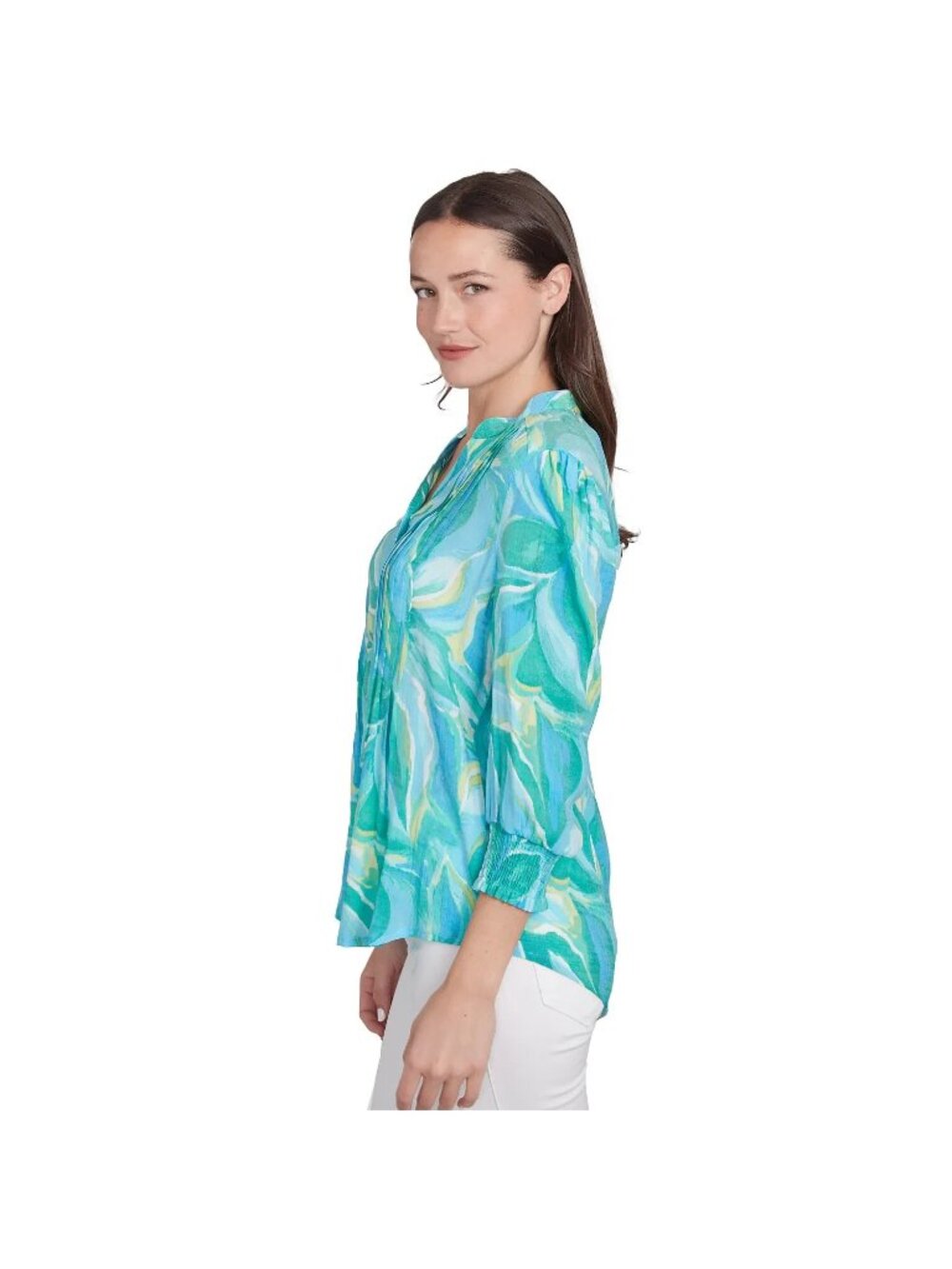 Ruby Rd. Plus Size 1X Abstract Ocean Blouse Button Top Green Blue MSRP $64 - Picture 3 of 5
